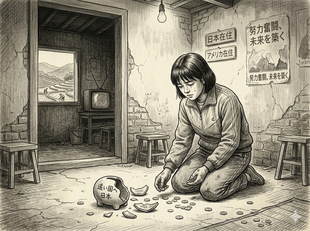高校時代に働いて硬貨を貯める少女